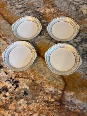 Hand-painted Nippon Vintage Gold-Trim White Porcelain Butter Dishes - Set of 4